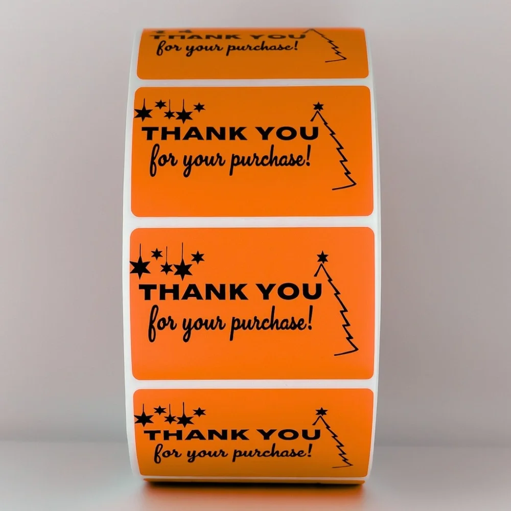 Thank You For Your Purchase Stickers Christmas Tree & Stars - Holiday Packaging